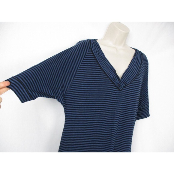 Soma Top Womens Medium Striped Knit Blue Black V-Neck Short Sleeve Casual Comfy - Picture 4 of 10